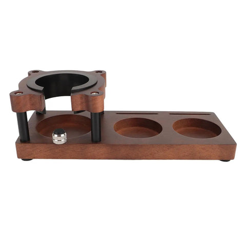 Level Up Your Daily Grind With This Premium Solid Wood Coffee Tamper Station Universal 58mm Portafilter Holder, walnut wood, multi compartment.