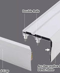High Quality Two Layer Sliding Barn Door Track With Curtain Valance Wall Or Ceiling Mount Heavy Duty Double Roller System No Fuss Install For Home Makeover Silky Smooth Glide showing double rails and detachable end cap.