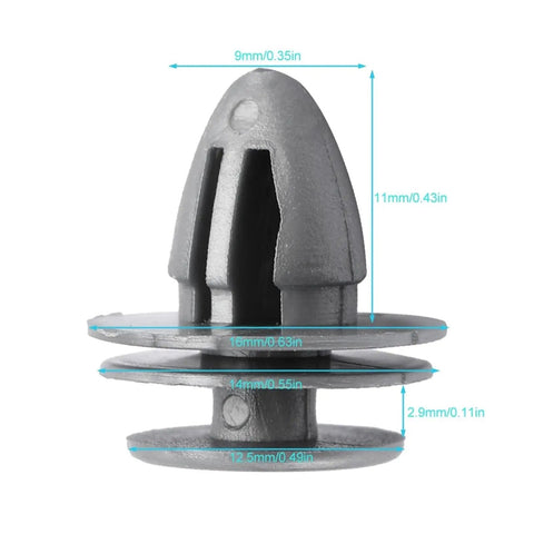 Door Panel Clips Kit For Car Bumper Trim Fasteners And Rivets 91560-SP0-003 Replacement Set 50 Pieces gray clip with dimensions