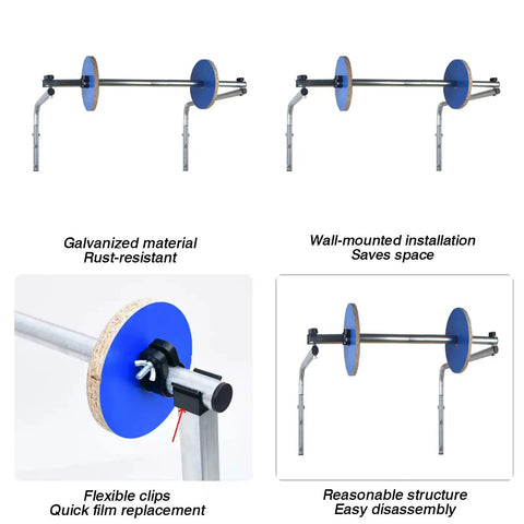 Heavy Duty Wall Mount Bubble Wrap Dispenser Features Solid Galvanized Steel Rack That Grips Large Cushioning Rolls Tight For Packing Stations And Shipping Jobs In Warehouse Settings.