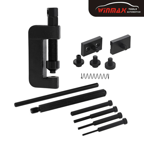 Front view of Winmax 13pc motorcycle chain breaker kit with clamp, pins, spring, and rods
