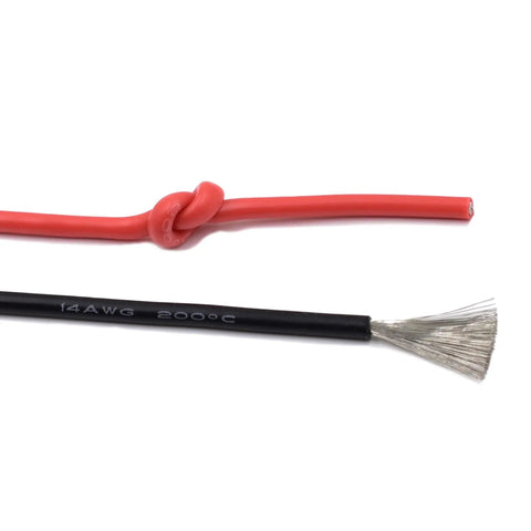 Close-up of Heavy Duty Silicone Test Lead Extension 4mm Banana Plug To Jack Male To Female Connector 14 AWG wires, red and black.