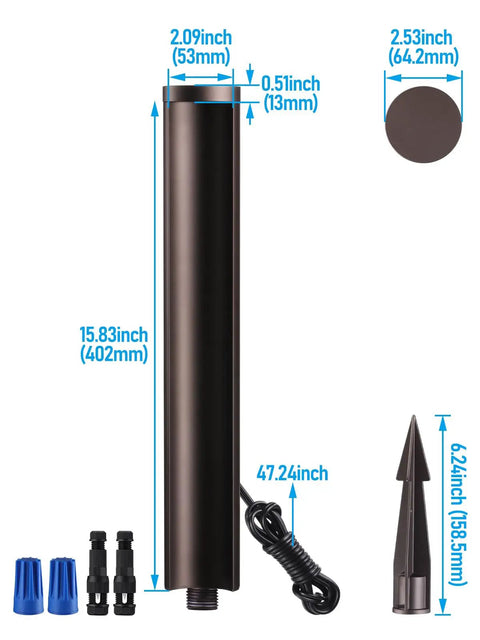 Dimensions and components of Low Voltage 5W Anti-Glare LED Path Lights With 5CCT Color Temperatures, Die Cast Aluminum Housing IP65 Waterproof