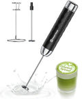 Rechargeable Milk Frother With Stepless Speed Control LunaFro V2 Handheld Electric Foam Maker Waterproof Drink Mixer For Lattes And Cappuccinos Barista Quality At Home with included accessories.
