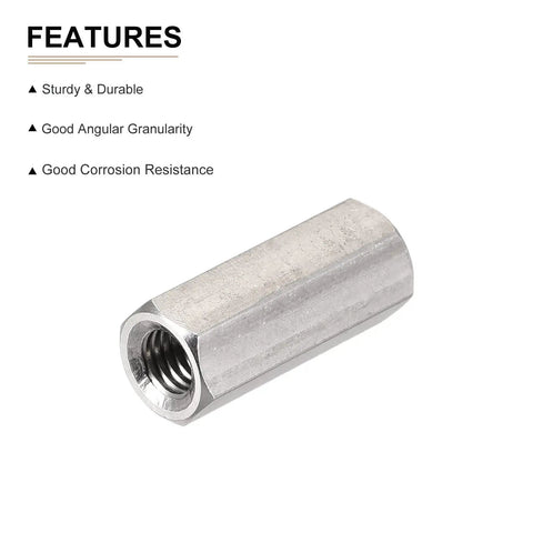 Heavy Duty Top Shelf Hex Standoff Spacer Nuts M5 X 20mm 304 Stainless Steel 4 Pack Precision Fasteners showing a single coupling nut.
