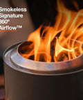 Close-up of flames in a Tabletop Smokeless Fire Pit With Stand 7 Inch Stainless Steel Bonfire For Camping And Patio Wood Or Pellet Fueled Portable Fire Pit Lightweight At Only 2.3 Lbs