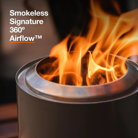 Close-up of flames in a Tabletop Smokeless Fire Pit With Stand 7 Inch Stainless Steel Bonfire For Camping And Patio Wood Or Pellet Fueled Portable Fire Pit Lightweight At Only 2.3 Lbs