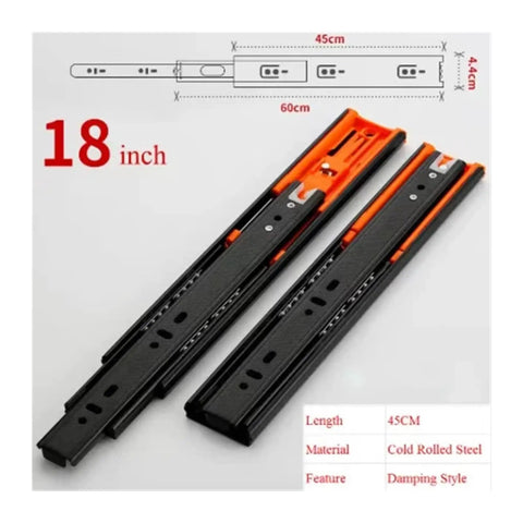 Two Piece Metal Buffer Drawer Slides Boasting Hella Smooth Soft Close Glide Mechanism With Bottom Mounted Concealed Track For Heavy Duty Cabinet Hardware That Seriously Steals The Show in 18 inch length.