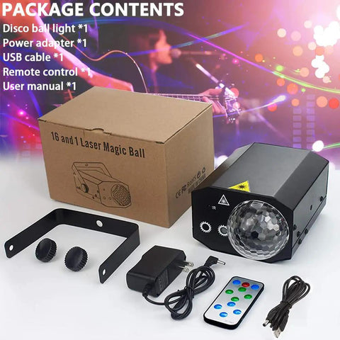 Disco Ball Stage Lights With Remote Control 2 In 1 Strobe Laser RGB Color Effect, package contents with accessories