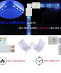 2Pin 8mm LED Strip Connector Kit With Right Angle Corner for SMD2835, including L connectors, close-up view, max voltage 72W