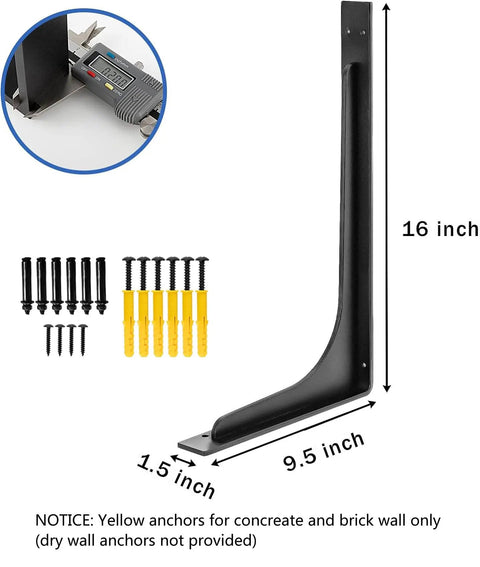 16 X 9.5 Inch Heavy Duty Shelf Brackets Set Of 4 With Premium Alloy Metal Construction, 300 Lbs Max Load, Includes Mounting Hardware