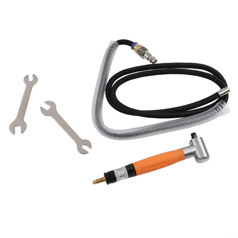 Top Shelf Pneumatic Die Grinder 90 Degree Angle Air Pencil Tool Heavy Duty Workhorse with hose and wrenches for precision use.