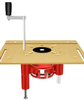 Dead Nuts Accurate Manual Router Uplift System For Kickass Diy Shop Builds Heavy Duty aluminum plate with crank handle for precision routing.