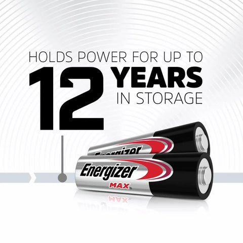 Heavy Duty AA Alkaline Batteries 24 Pack Workhorse Power Cells For Home Gadgets And Toys Long Lasting Energy Solution Delivers Reliable Juice Straight Out Of The Box, showing batteries with 12 years storage life.