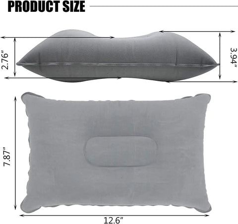2Pack Ultralight A4 Travel Pillow With Flocked Fabric, gray small square design, dimensions 12.6 x 7.87 inches, side and front view