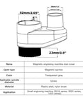 Badass 52Mm Cnc Dust Shoe Paired With A 38Mm Vacuum Hose And Heavy Duty Magnetic Mount Adjustable Height diagram showing dimensions and materials.