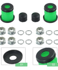 Pivot Tube Maintenance Kit For Skateboards And Longboards With Pivot Cups Axle Nuts Speed Rings Cylindrical And Tapered Bushings In Green This Rebuild Set Keeps Your Trucks Solid And Smooth displayed on a white background