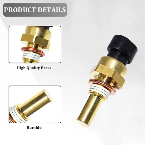 Road Ready Direct Fit Engine Coolant Temperature Sensor Replacement For 19236568 Heavy Duty Water Temp Sender shown from multiple angles.