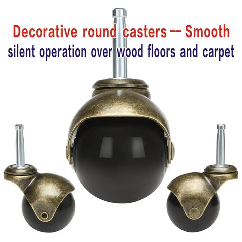 Antique Brass 2 Inch Heavy Duty Furniture Casters 8 Pack Bulk Set With 5/16 By 1-1/2 Inch M8 Grip Neck And Sleeve Plugs Vintage Ball Wheels