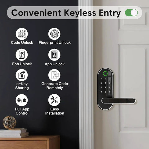 Smart Lock With Fingerprint And Code Access For Keyless Entry, Biometric Door Handle With WiFi Gateway Included, wall features