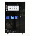 Front view of a Hotel Coffee Vending Station with Bean to Cup Brew, 10.1 inch touchscreen, and fresh milk frother.
