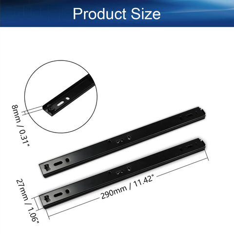 Metal Ball Bearing Side Mount Drawer Slides 11 Inch Length Cold Rolled Steel For Furniture Drawers Two Fold Smooth Glide Black