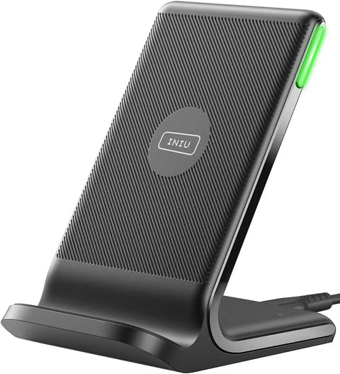 Black 15W Fast Wireless Charger Pad with Sleep Friendly Adaptive Light for iPhone 17 16 15 14 Pro Max and Samsung Galaxy S25 S24