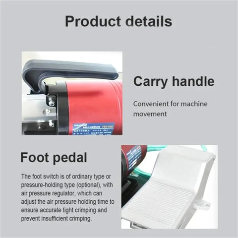 Get This Pro Hydraulic Crimper And Pneumatic Electric Terminal Crimping Machine With Interchangeable Dies For Connector Lug Ferrules As A Sweet Professional Tool Kit Featuring High Efficiency Brushless Motor Smooth Operation And Long Lasting. product details with carry handle and foot pedal