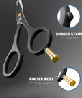 Six And A Half Inch Matte Black Luxury Hair Scissors Ultra Sharp Stainless Steel Barber Shears with rubber stopper and finger rest