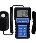 PAR Light Meter for LED Grow Lights with PPFD Data Logging, 400-700nm Range, handheld digital meter with probe and cable