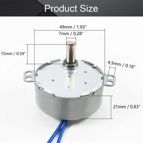 AC 110V Synchronous Turntable Motor with dimensions, 7mm shaft, 4W for DIY projects.