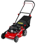 18 Inch Self Propelled Gas Lawn Mower With 131cc DV Engine 8 Cutting Heights Rear Wheel Drive Push Walk Behind 3 In 1 Mulching Side Discharge And Rear Bag Perfect For Yards And Landscaping On Hills And Rough Terrain, red
