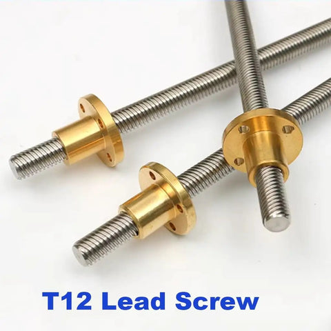 T12 Threaded Trapezoidal Lead Screw 12mm Diameter, 4mm Lead And 2mm Pitch, Stainless Steel With Copper Nut For 3D Printers And Linear Motion Tables, Lengths From 100mm To 1000mm, Durable DIY Motor Screw, threaded lead screw with copper nut