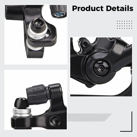 Close-up details of Top Tier Aluminum Alloy Mechanical Disc Brakes for Road Mountain and Folding Bikes with smooth finishing.