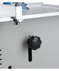 Close-up view of control knob on Ultra Compact Mini Electric Table Saw With Slick Angle Guide And Quick Lift Blade.