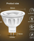 Dimmable MR16 LED Bulbs With GU5.3 Bi-Pin Base, 2700K Soft White, 5W-50W Equivalent, UL Listed, 12V, size dimensions