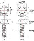 Diagram of Premium Titanium Flange Hex Bolts M10 X 30mm 1.25 Pitch Grade 5 6AL 4V Lightweight High Strength Fasteners.