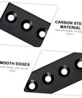 Close-up of Black Carbon Connection Plate Set With Adjustable Fixing Bracket For Sliding Barn Doors, showing carbon steel material and smooth edges.