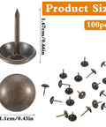 Solid Vintage Upholstery Tacks Set With One Hundred Antique Brass Decorative Hardware Nails, 1.67in height.
