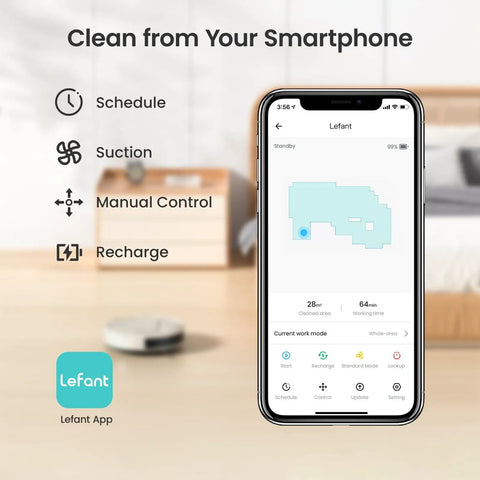 Slim Quiet Robot Vacuum With 2200Pa Suction For Pet Hair, Cleans Hard Floors And Carpets Easily, app control view