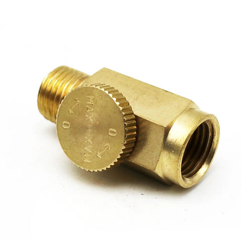 Pro Grade Pneumatic Speed Regulator With Dual Quarter Inch Threads For Industrial Equipment High Accuracy Air Regulator External 13mm And Internal 12mm Interfaces Built For 12mm To 40mm Tools In A Compact Portable Setup. Brass pneumatic regulator with dual threaded ends and adjustment knob