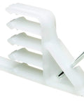 Box Of One Hundred Ideal Cable Stacker For Neat Cord Management, white plastic wire organizer with angled nail design.