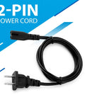 Dead Nuts Reliable Five Foot AC Two Prong Heavy Duty Replacement Power Cable That Just Works For PS5 Xbox Series X TV Monitors Speakers And Printers Black With Molded Design, showing 5ft black cable with two-prong connector.