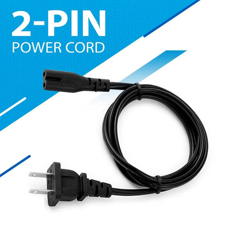 Dead Nuts Reliable Five Foot AC Two Prong Heavy Duty Replacement Power Cable That Just Works For PS5 Xbox Series X TV Monitors Speakers And Printers Black With Molded Design, showing 5ft black cable with two-prong connector.