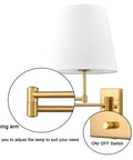 Gold Swing Arm Wall Lamp With Brass Finish And Linen Shade Two Pack Plug In Or Hardwired For Bedroom Bedside Reading Light