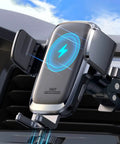 15W Wireless Car Charger With Auto Clamping Air Vent Mount in car interior, fast charging