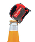 9 Foot Tape Measure With Bottle Opener, Small Magnetic Measuring Tool With Rubber Overmold Grip opening a bottle.