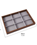 Dope Wooden Velvet Jewelry Organizer Tray With Nine Grid Compartments Stackable Ring Earring Necklace Valet Dish dimensions 35x24cm.