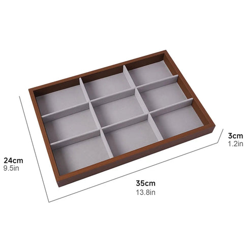 Dope Wooden Velvet Jewelry Organizer Tray With Nine Grid Compartments Stackable Ring Earring Necklace Valet Dish dimensions 35x24cm.