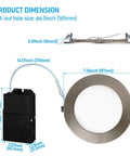 Product dimensions of Ultra Slim 4 Inch LED Recessed Downlights With J Box Pack Of 6, Satin Nickel Finish, 10.5W, 3000K Warm White.